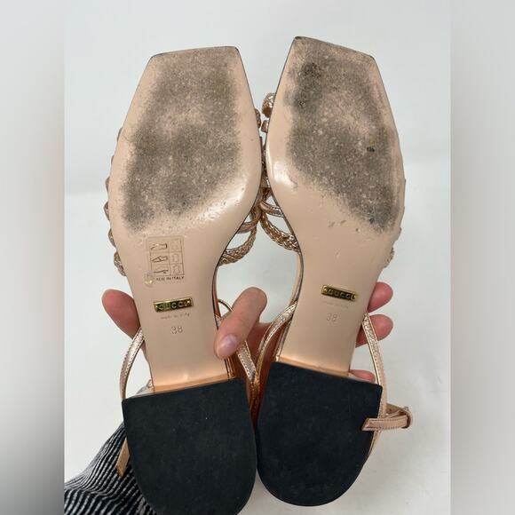 Gucci Ketty Horsebit Braided Metallic Sandals Pink size 38 EU 8 US - Picture 9 of 11